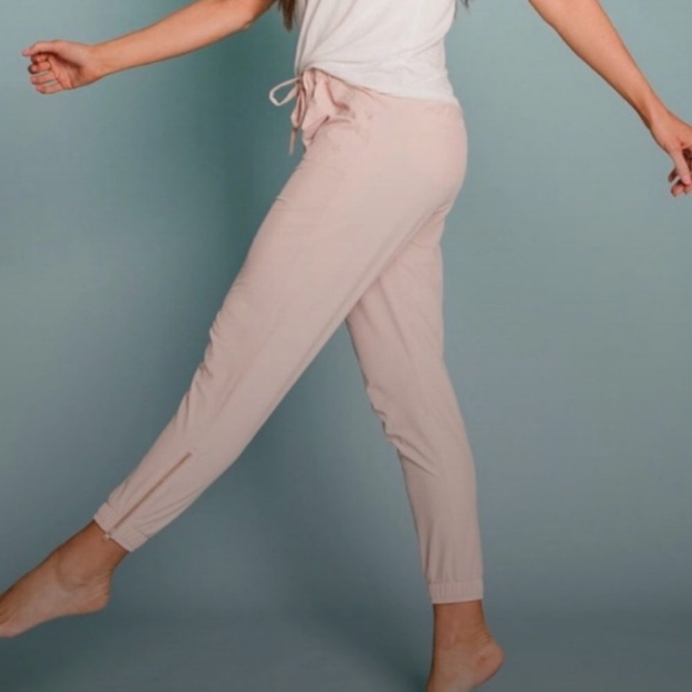 Albion Fit Joggers Blush Pink gold zip Pants Size X-Small Tall